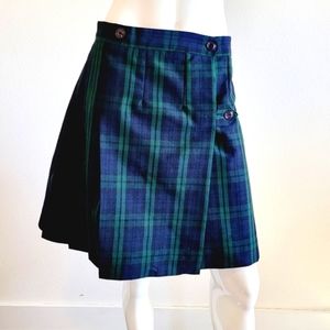 Preppy Pleated Plaid Schoolgirl Uniform Skirt Plus Siz Green Blue Sz 16